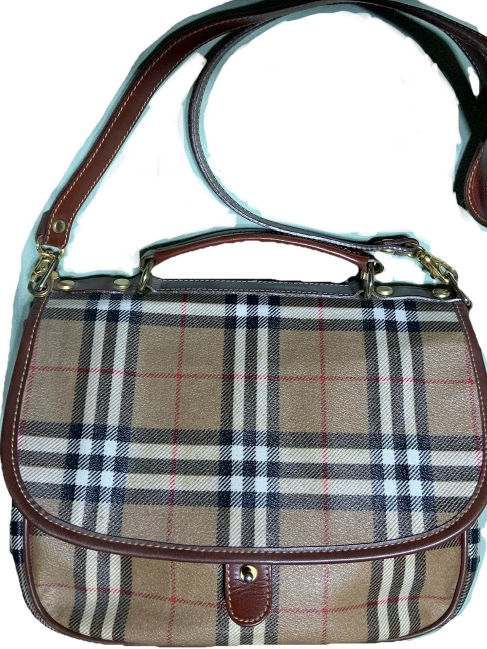 No Name Nova Check Brown Plaid Crossbody Shoulder Handbag Double Side Saddle Bag
